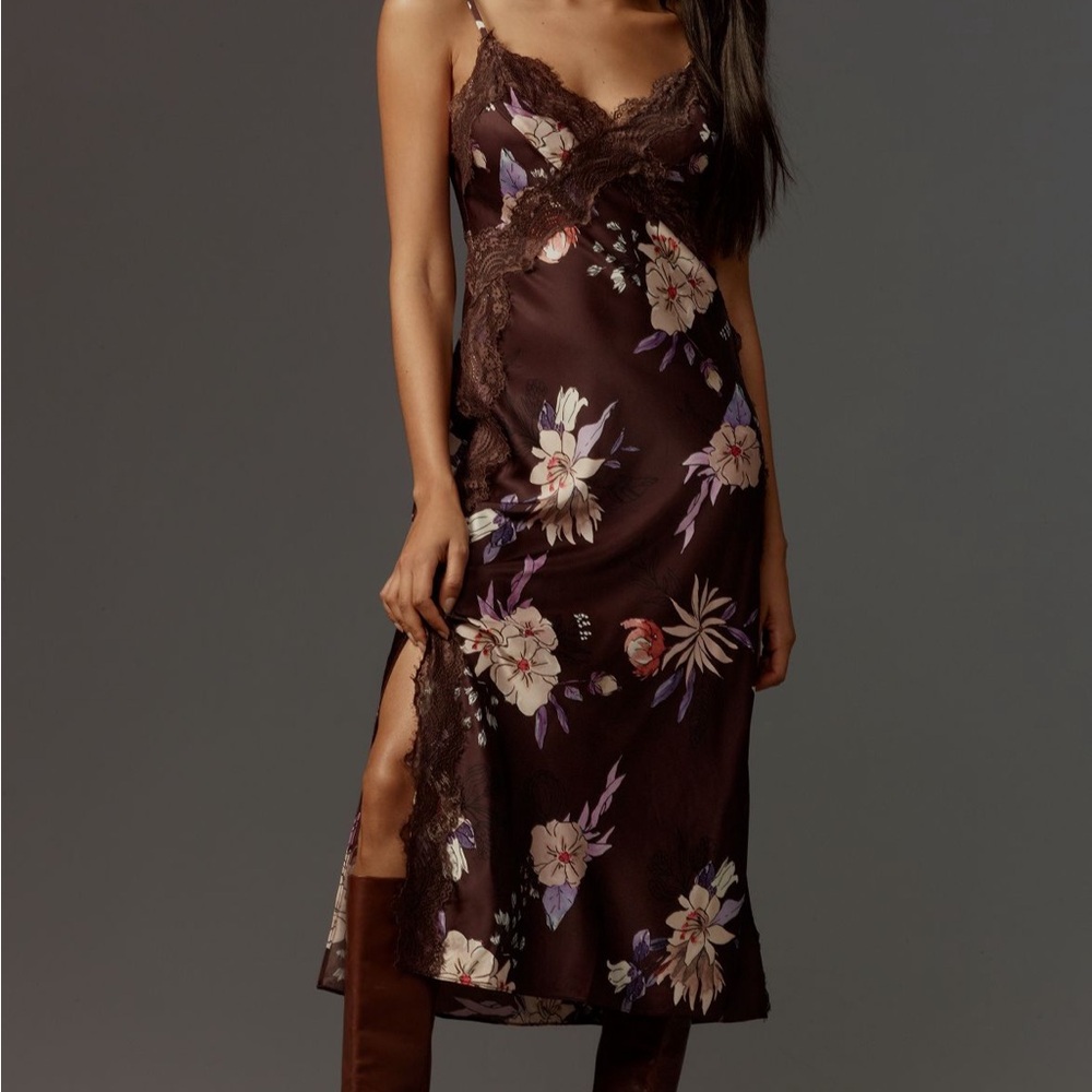 Floral Lace Trim Slip Dress